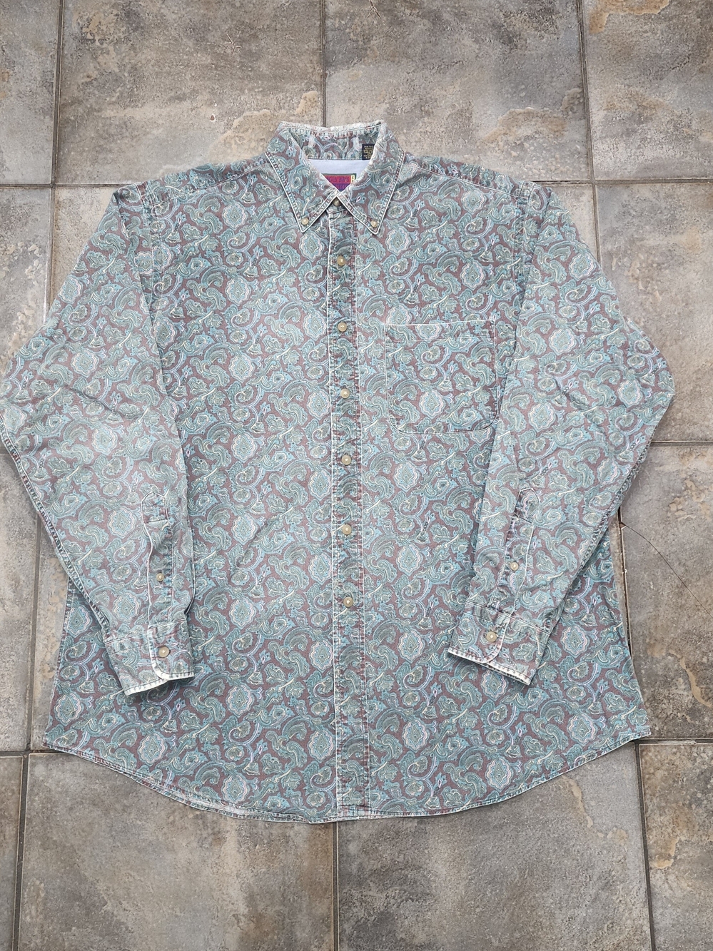 Vintage 90s Thomas Bros Men's Large Paisley Colorful Abstact Button Up Shirt